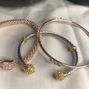 Vintage Lot of 3 Bracelets Gold, Silver, Copper Rhinestones Bangles